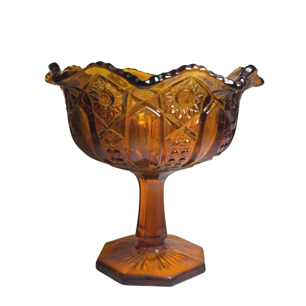 Vintage‎ L.E. Smith Amber Glass Compote: Quintec Heritage Pedestal Bowl